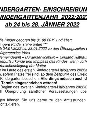 Kindergarteneinschreibung 2022/23